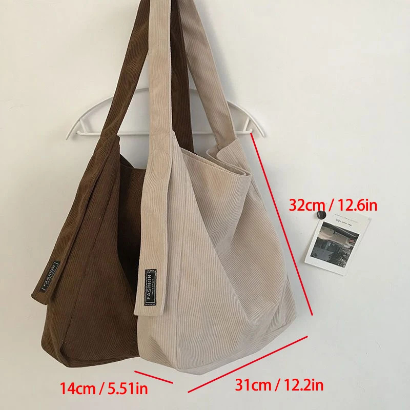 Retro Multifunctional Shoulder Bag Large Capacity Corduroy Shoulder Bag Fashion Portable Travel Canvas Bag 260306