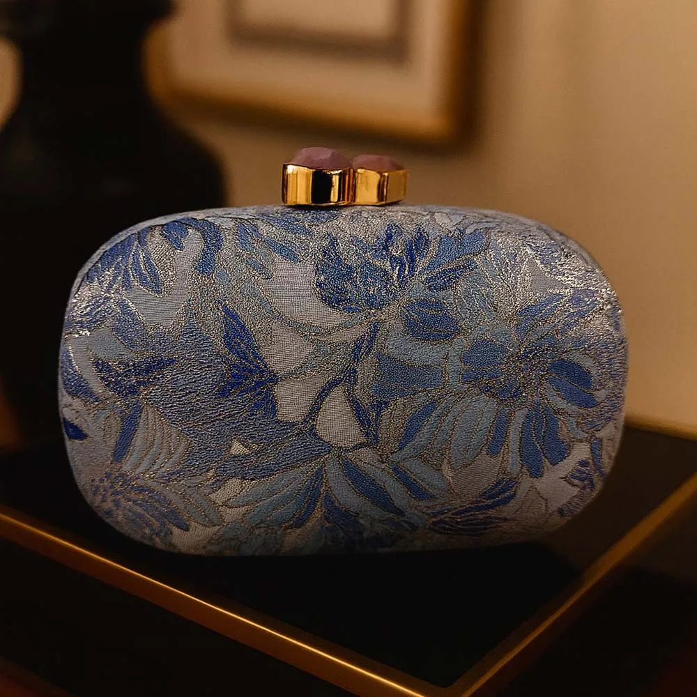 Retro Chinese Style Print Small Clutch Ladies Chain Shoulder Bag Crossbody Fashion Fine Blue Green White Womens Metal Handbags 260307