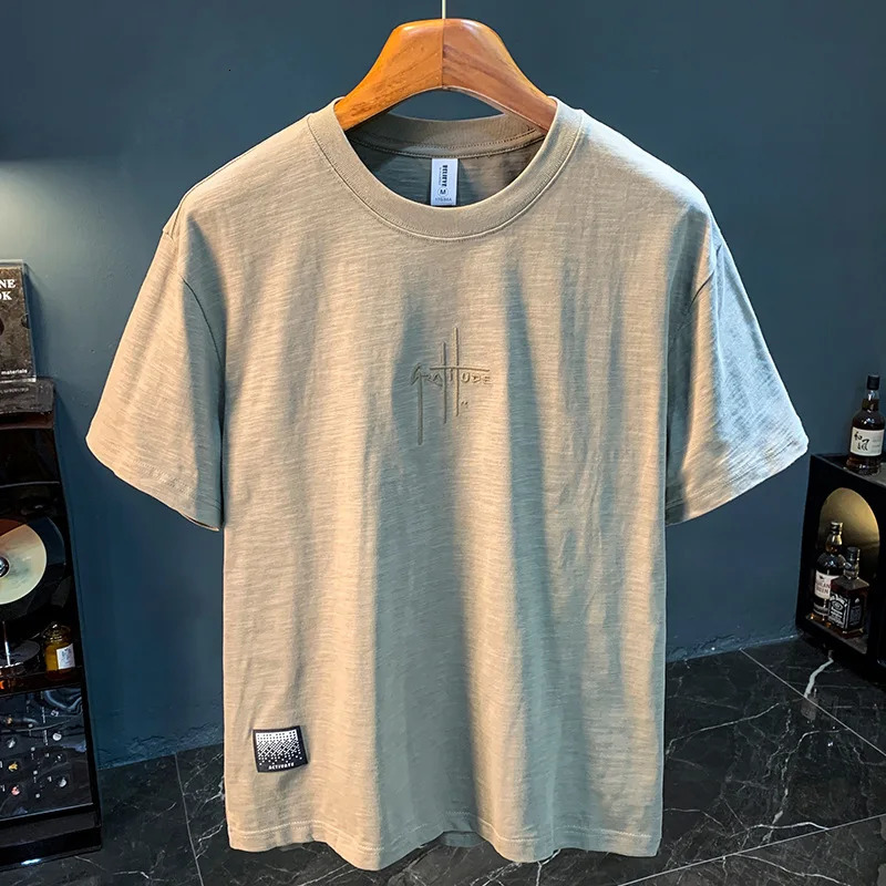 Tshirt mens summer fashion simple round neck breathable loose short sleeved comfortable top 260302
