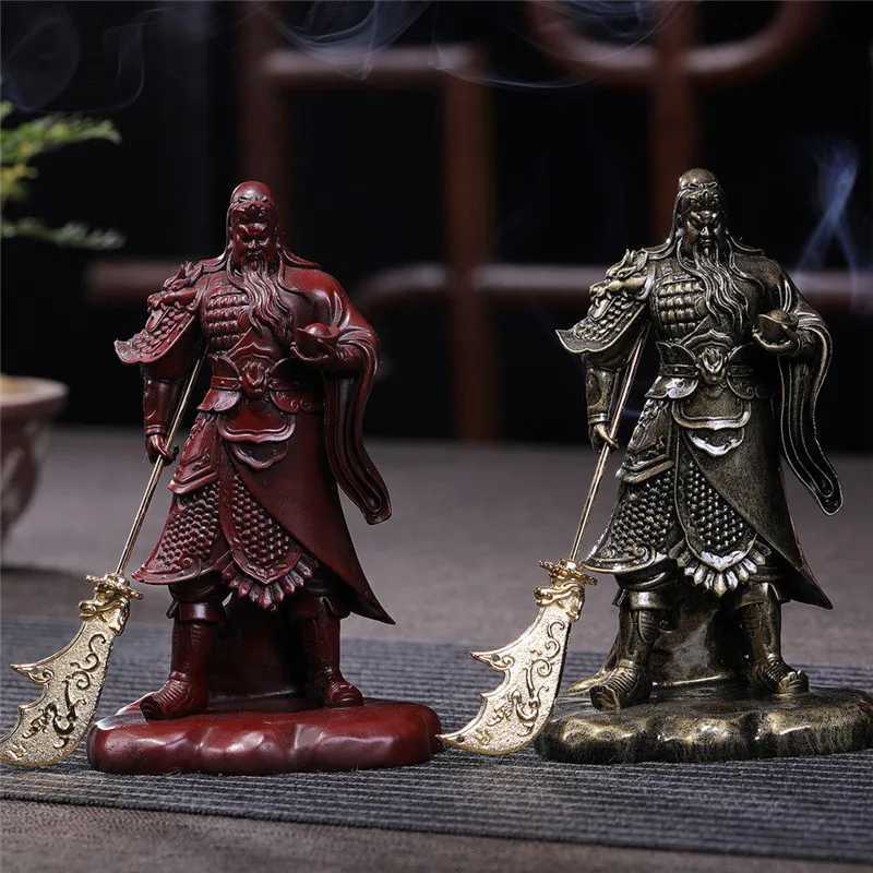 Chinese Guan Gong Bronze Resin Statue Feng Shui Figurine for Home Decor & WealthT260307