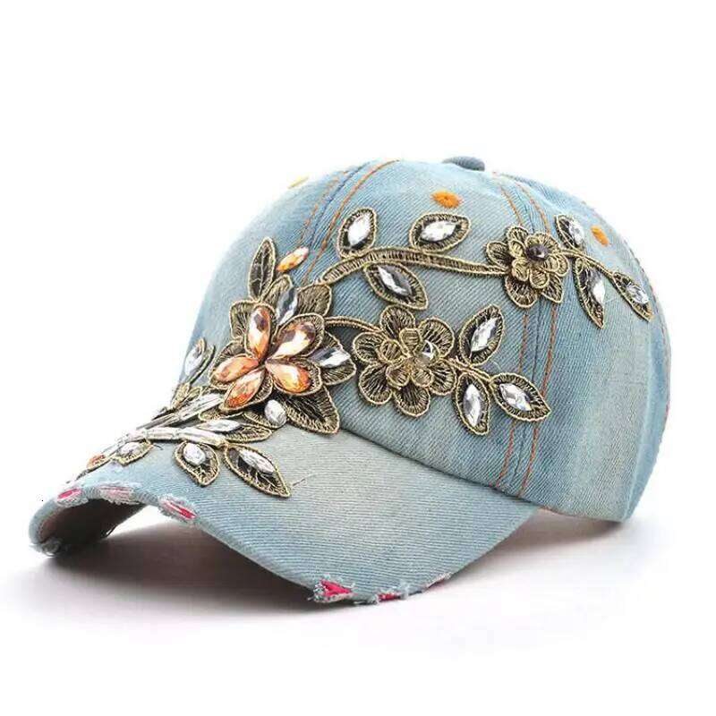 COKK Women's Baseball Diamond Painting Embroidery Flower Denim Snapback Hats Jeans Woman Female Cap Cowboy Summer Sun Hat Y260304