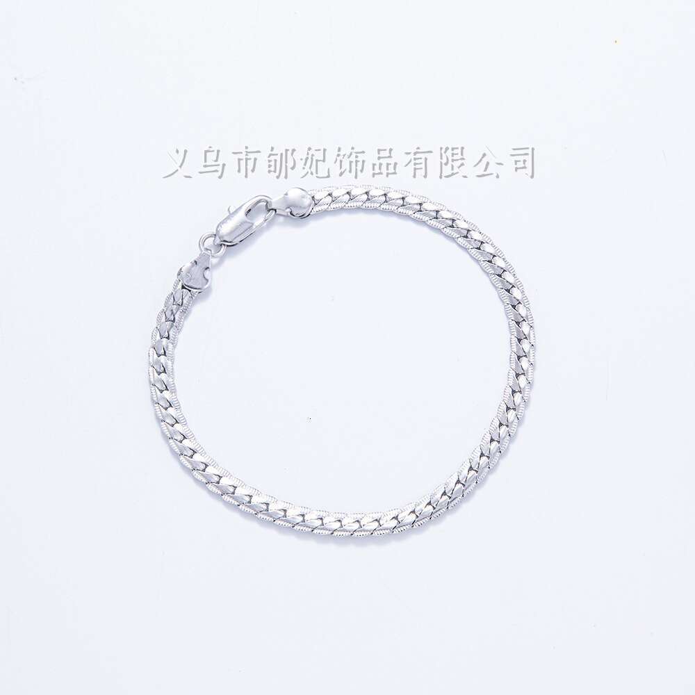 New cross-border model silver 4MM rope necklace and bracelet for men, fashionable women's high-quality jewelry set, twisted chain