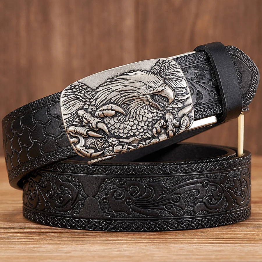 35CM Eagle Automatic Buckle Belt Emboss Cowskin Belt Quality Men Wasitbad Strap Genuine Leather Gift Business Belt For Jeans 260302