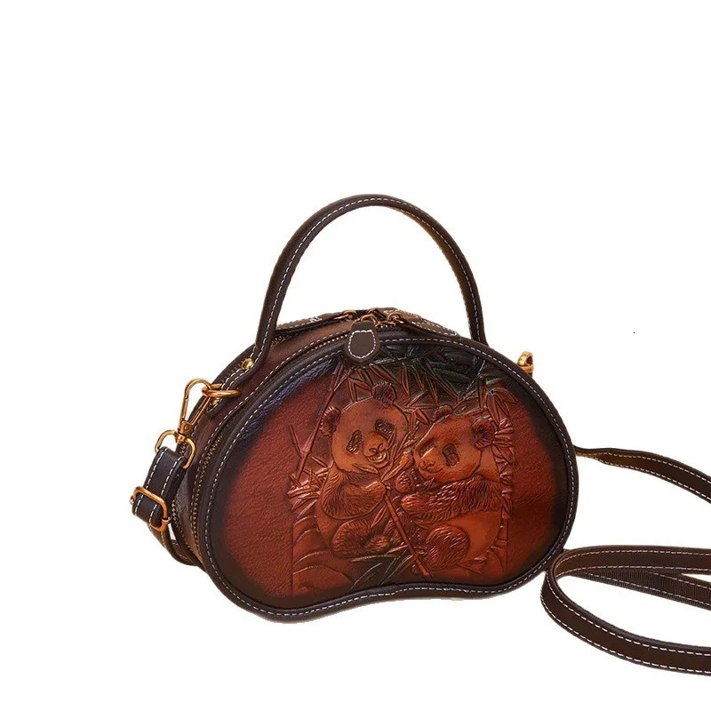 Chinese Style Shoulder Crossbody Bags For Women Leather Vintage Aesthetic Bag Large Capacity Panda Print Tote 260307