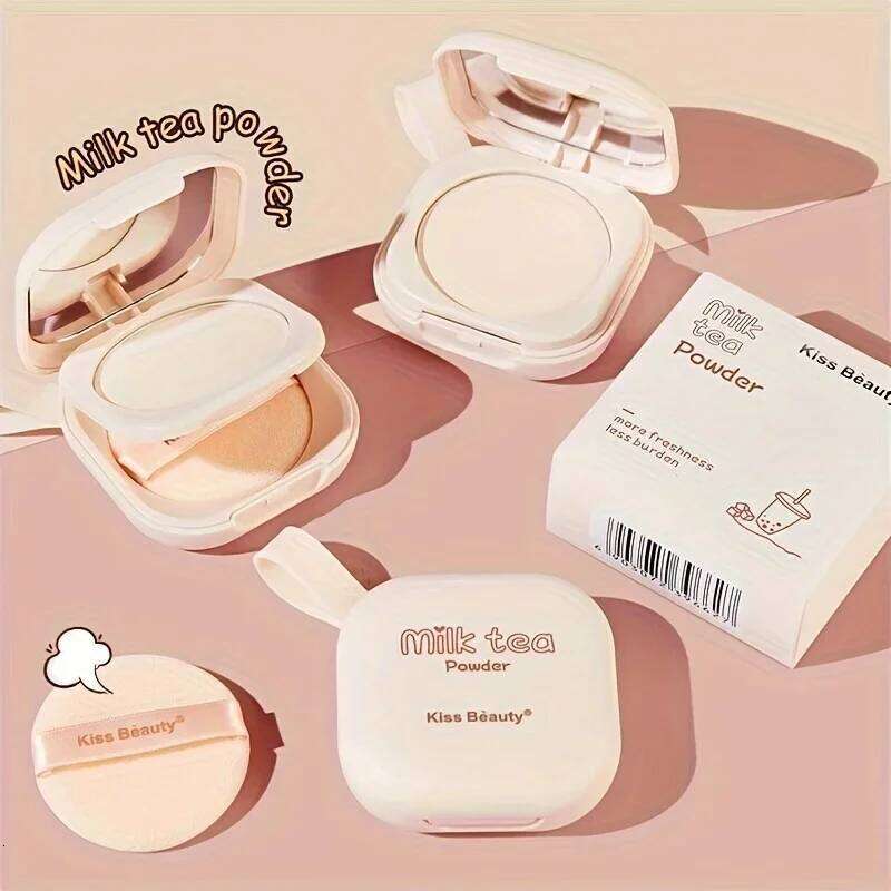 Milk Tea Waterproof Compact - Full Coverage Contour and Concealer, Matte Finish, Double-Layer Portable Setting Powder 26L0306