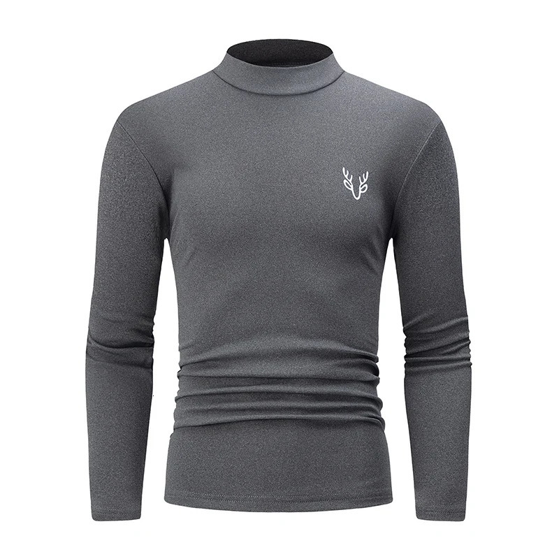 31 Piece Autumn And Winter Mens Solid Color Semi High Neck Casual Simple Warm Long sleeved Tshirt Youth Plus Size Base Top 260302