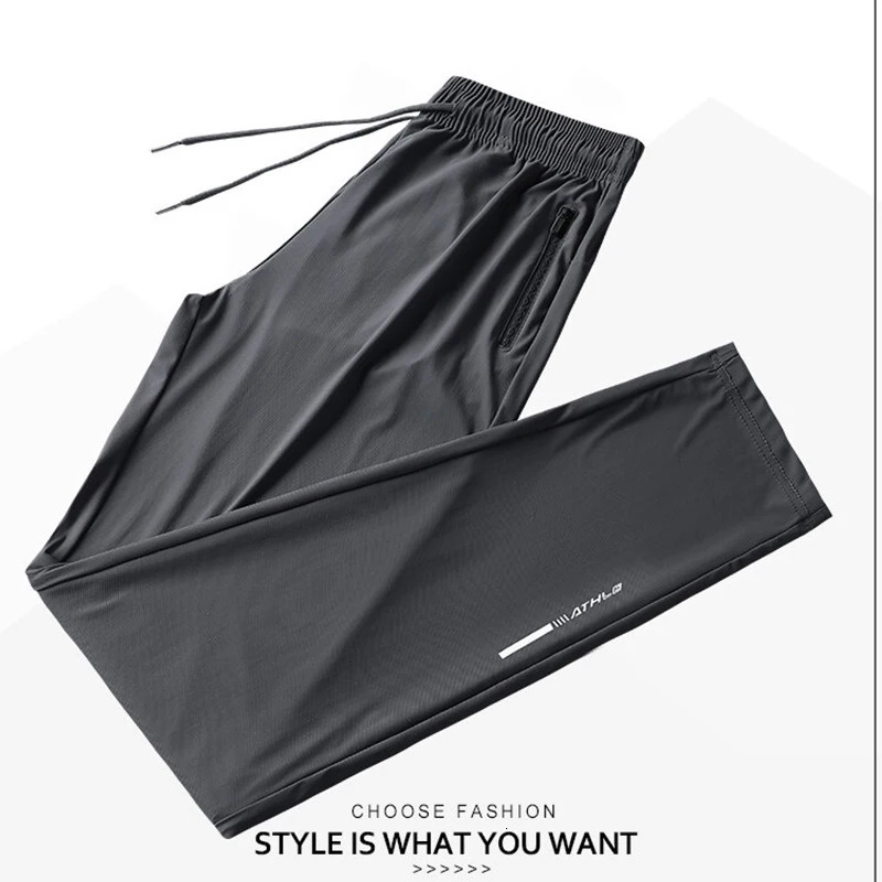High Quality Ice Silk Pants For Mens Summer Slim Casual Loose High Elasticity Quick Drying Outdoor Running Casual Pants 260306