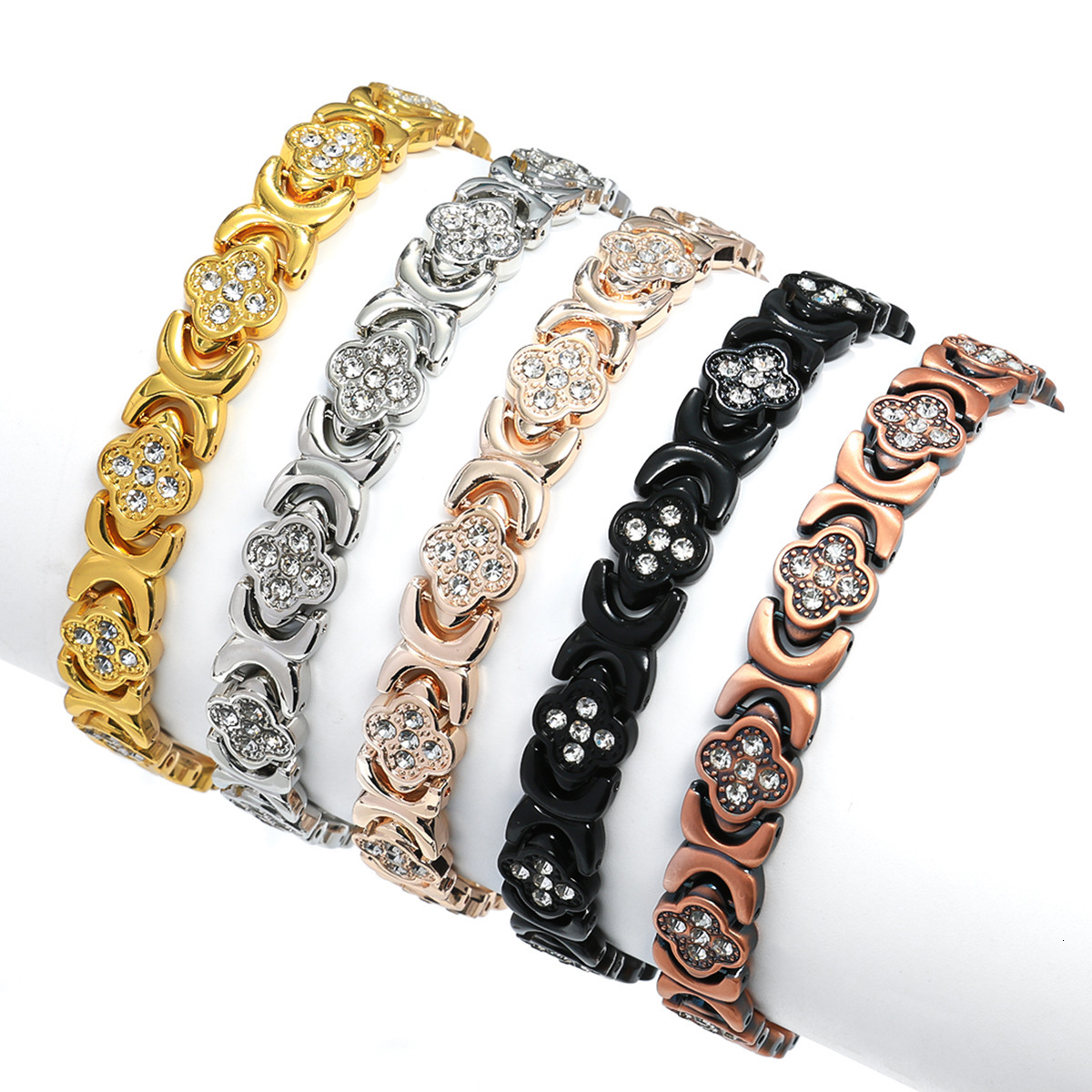 Luxury Brand Designer Jewelry European And American Hot-Selling Magnetic Bracelet Fashion Light Luxury Lucky Clover Alloy Inlaid Diamond Single Row