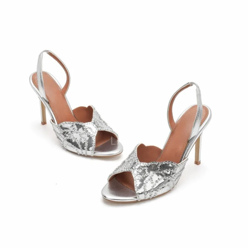 European and American Womens Sexy Sequin Fabric Back Strap Exposed Toe Party Sandals 2026 Summer Versatile Walking Slippers 260303