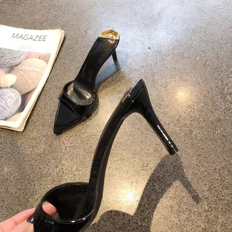 Style Fashion Sexy PU Shallow Slim High HeelsWomens Pointed Open Toe Outdoor Solid Color Anti Slip Sandals Slippers Mules 260306