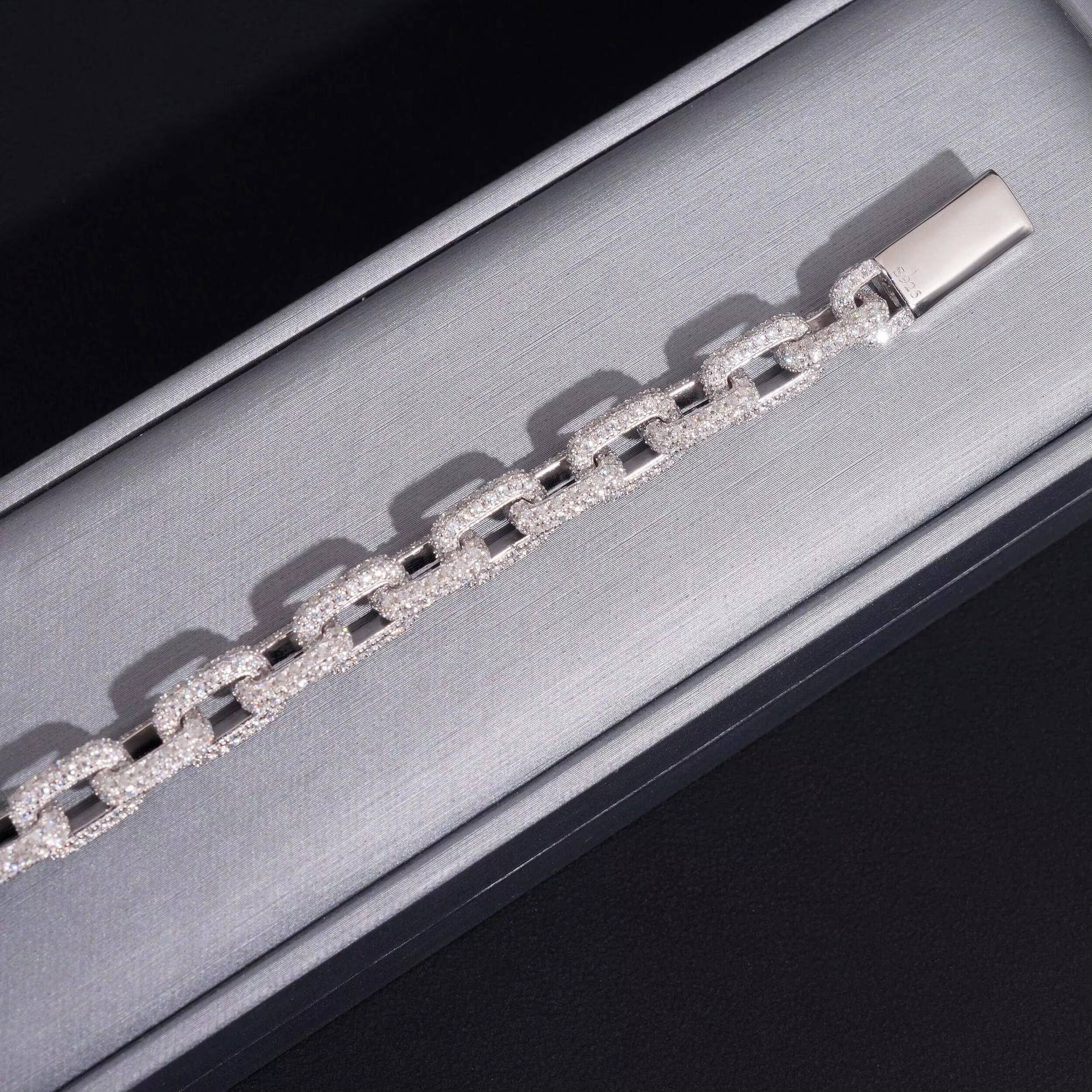 Daily Hip-hop Accessories Iced Square Chain 925 Silver Moissanite Cuban Chain Bracelet Necklace 82mm Rollo