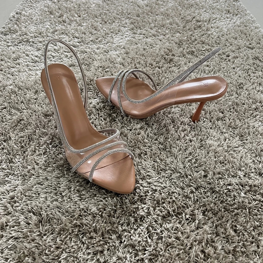 Summer Women High Heel Sandals Transparent PVC Heels Rhinestone Strap Slingbacks Female Sexy Party Wedding pumps Shoes 260306