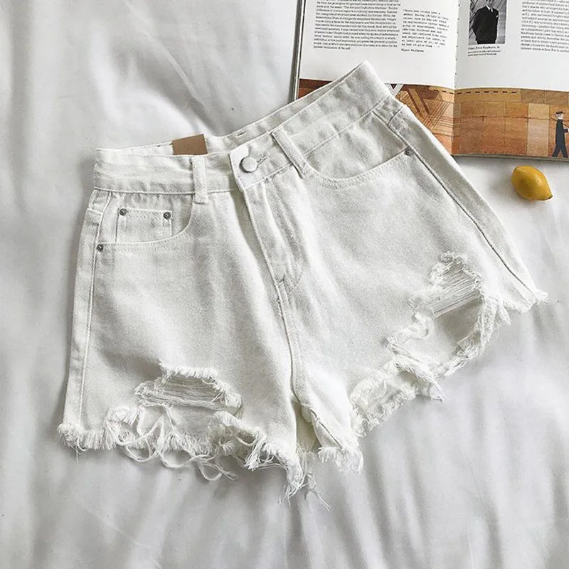 Lucyever Summer Denim Shorts Women Korean Fashion Ripped Holes High Waist Short Jeans Female Casual Street Wide Leg Short Pants 260306