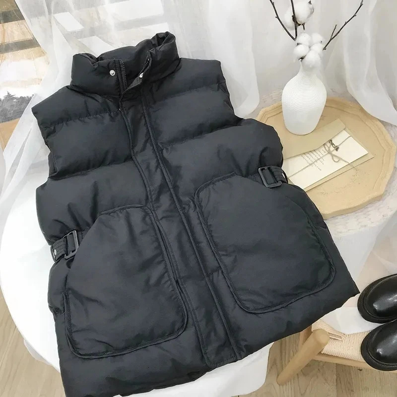 2026 Winter Down Cotton Vest Jacket Womens Sleevele Stand Parkas Warm Short Coat Female Waistcoat Overcoat Ladies Tops 260306