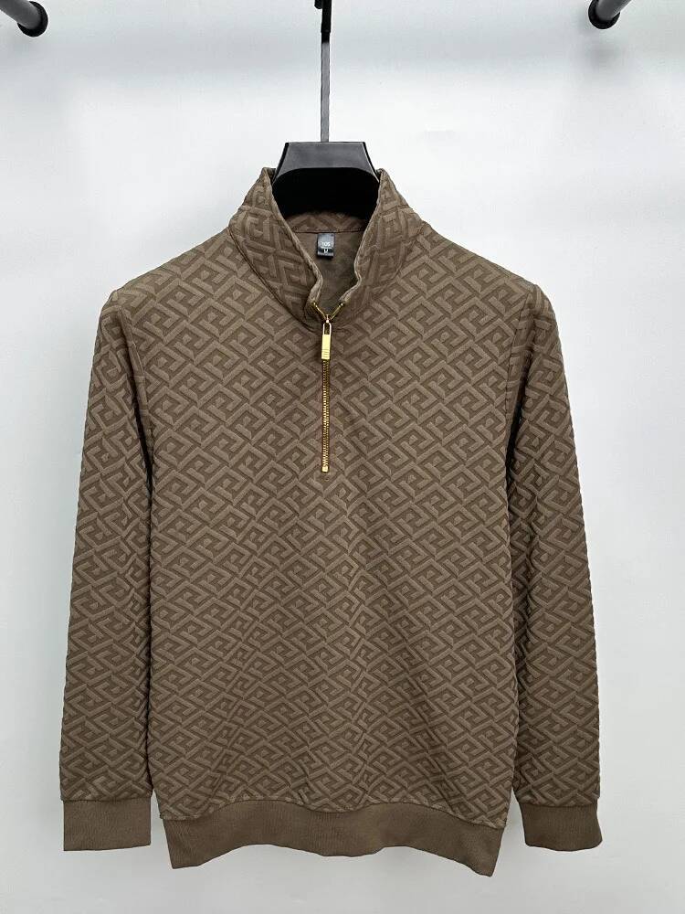 High end geometric jacquard sweater men's zippered standing neck long sleeved T-shirt autumn new fashion brand loose pullover