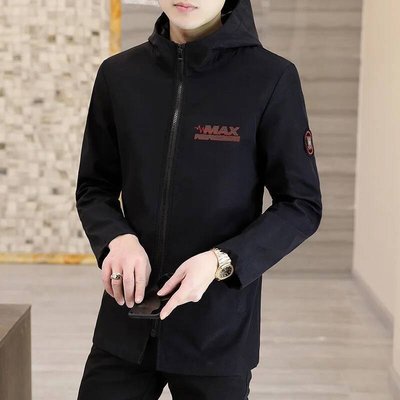 2024 Spring and Autumn New Fashion Checkered Long Hooded Trench Men's Casual Loose Comfortable Windproof Large Size Coat