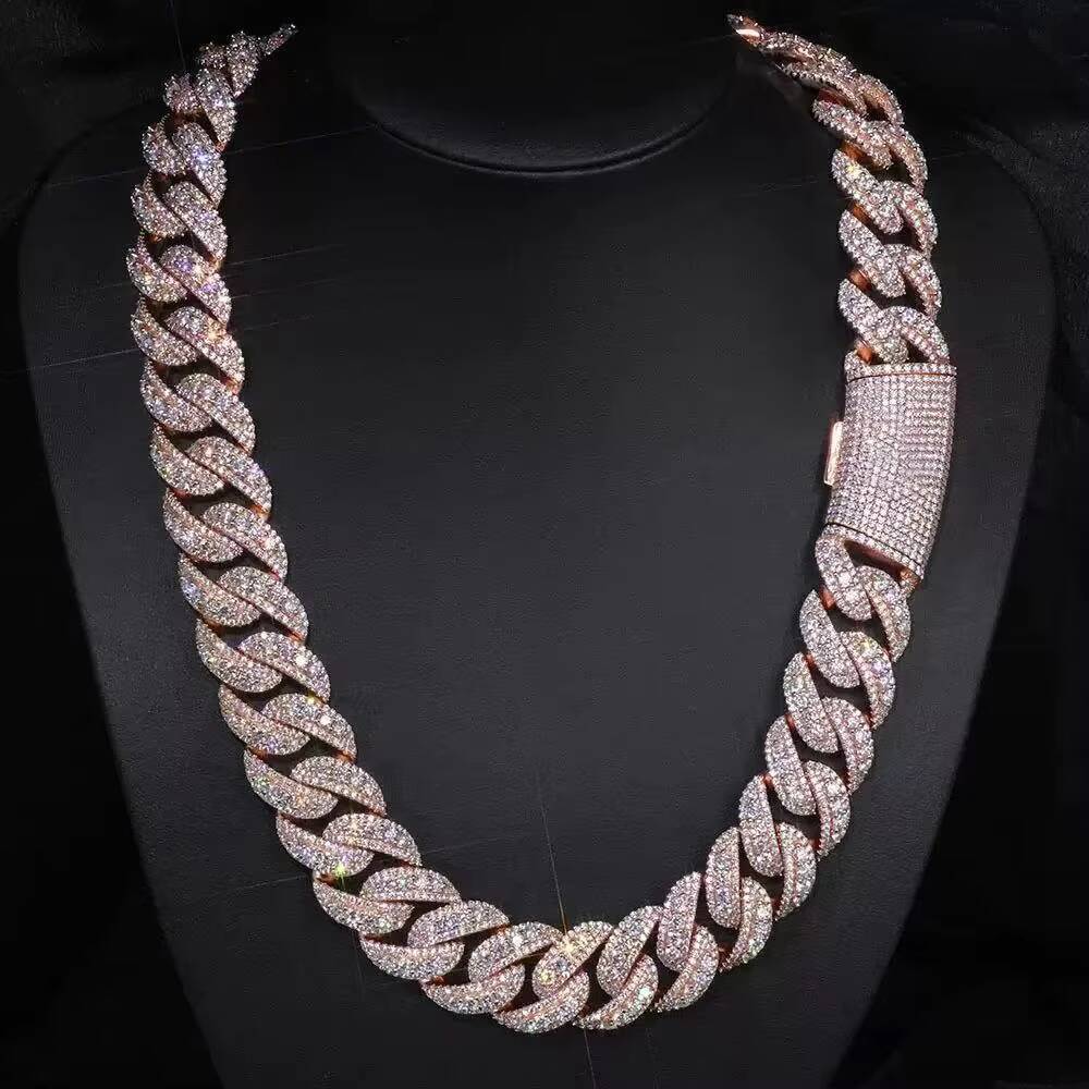 Factory Direct Sale 22mm Full-diamond Bubble Cuban Chain Mens Necklace Hip-hop Accessory