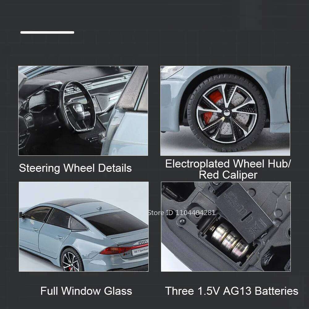 1:24 RS7 SPORTBACK Alloy A7 Model Toys Diecast Car 6 Doors Opened Sound Light Pull Back Miniature Vehice Fashion Home Decor Gift Z260306