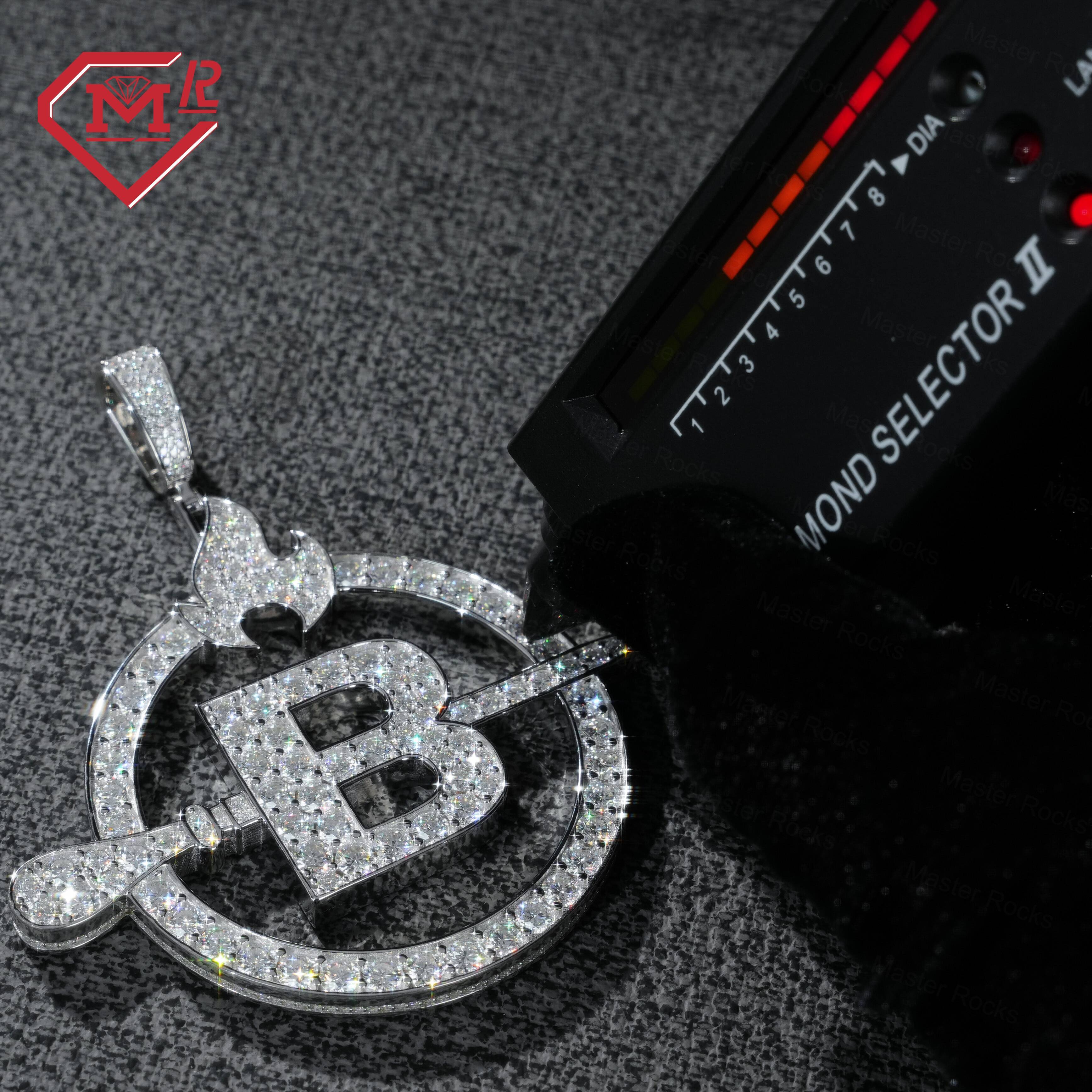 Hip Hop Moissanite Pendant 925 Silver Iced Out Round Initial Letter VVS Custom Moissanite Pendant