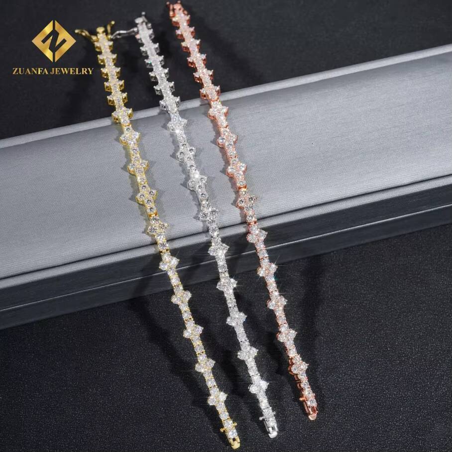 Pass Diamond Tester 3mmWholesale Price Iced Out Hip Hop S925 Silver VVS1 Moissanite Diamond Cross Hip Hop Tennis Chain Bracelet
