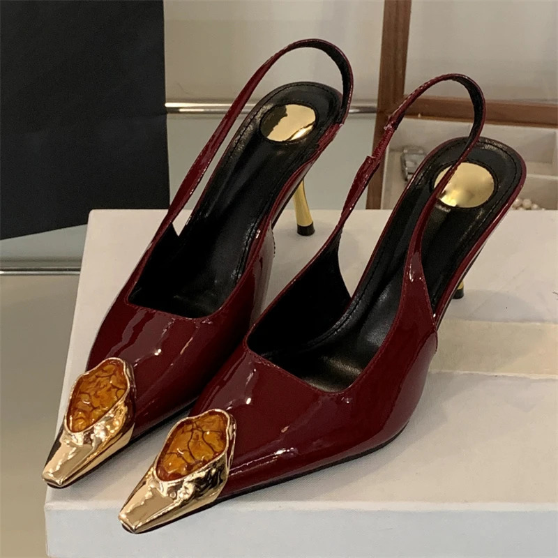 Eilyken Street Style Inlay Diamonds Woman Pumps Sandals Elegant Sexy Thin Heels Pointed Toe Banquet Prom Slingbacks Shoes 260306