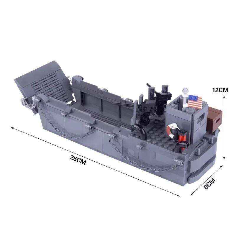 WWII US LCM3 Landing craft Carrying Jeep MOC Building Blocks Children's Military Model Assembly Toy Birthday Gift C260306
