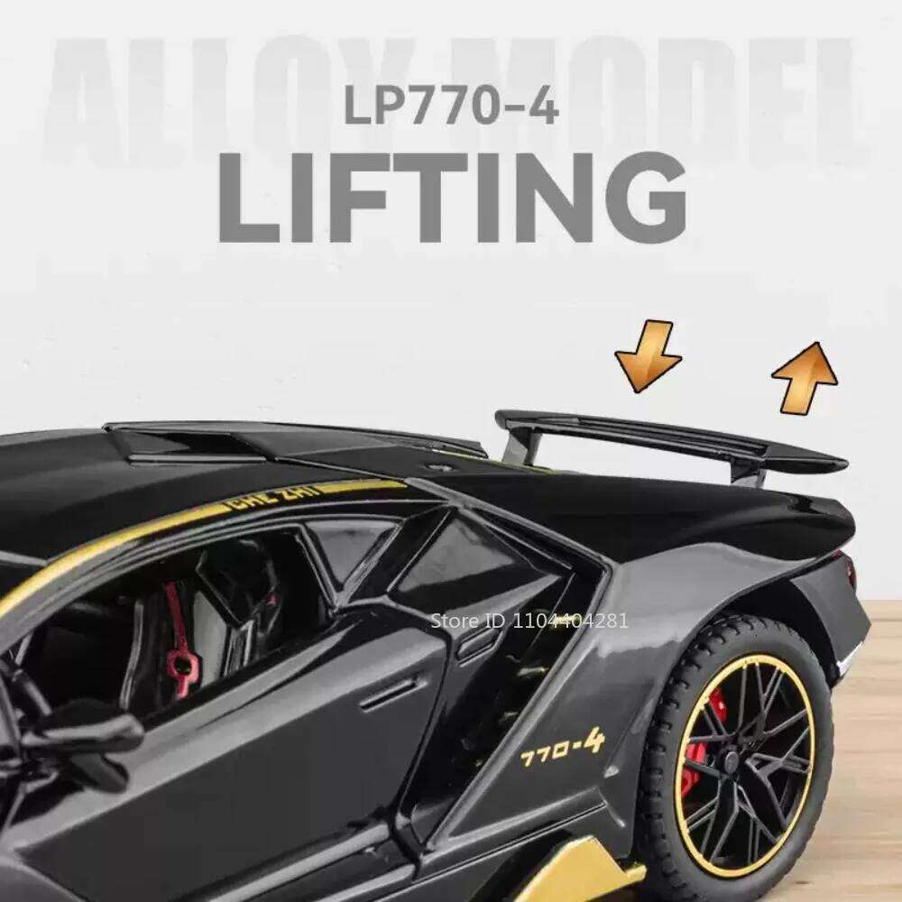 1:24 Lambor LP770-4 SVJ63 Model Toys Alloy Diecast Car Doors Opened Sound Light Pull Back Vehices Collect Simulation Models Gift Z260306