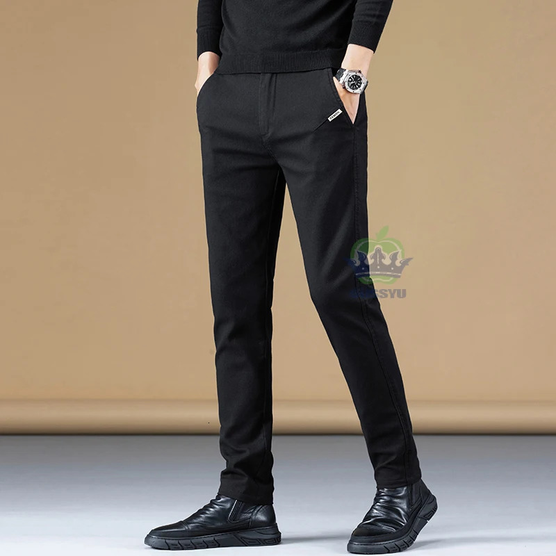 Autumn Winter High Quality Cotton Fabric Casual Pants Men Slim Fit Grey Black Korea Work Classic Cargo Trousers Male 28-38 260305