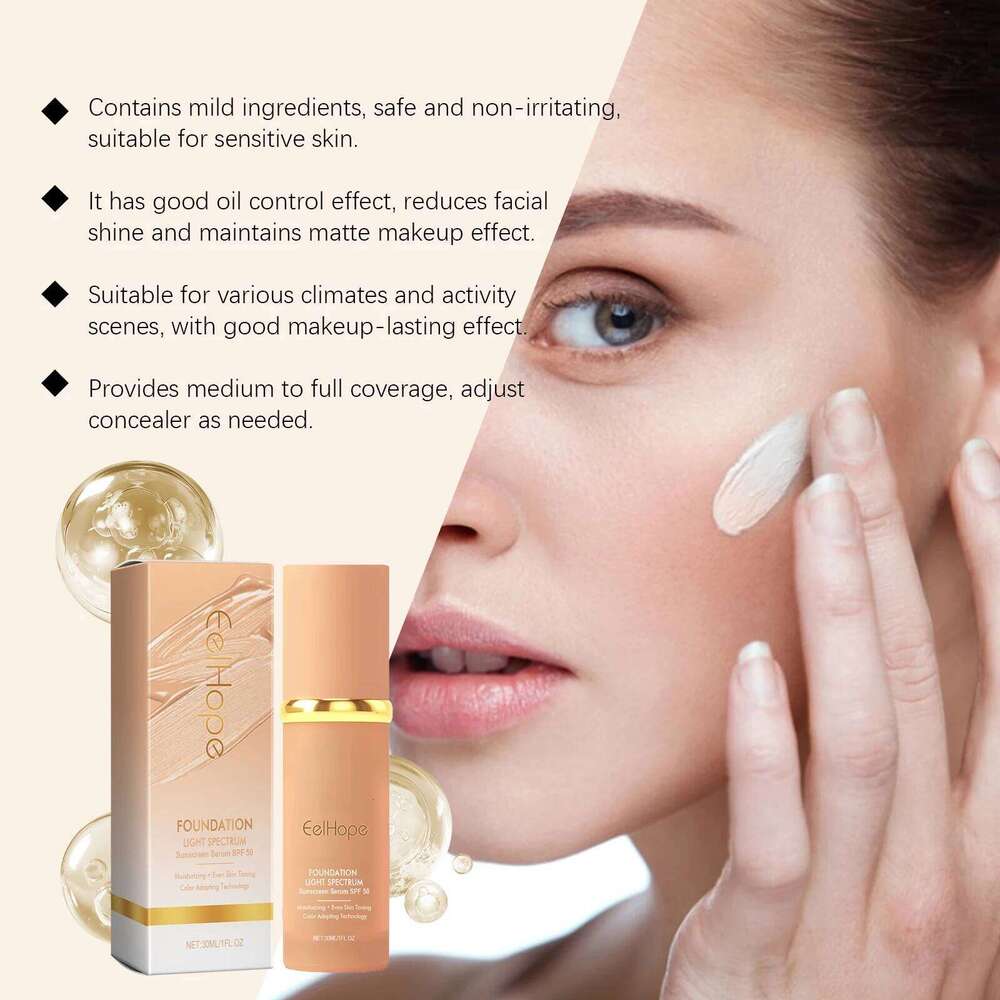 Color Changing Foundation Light Sunscreen Serum SPF 50 Concealer Full Coverage Moisturizing Face Makeup Base Cosmetics 26L0306