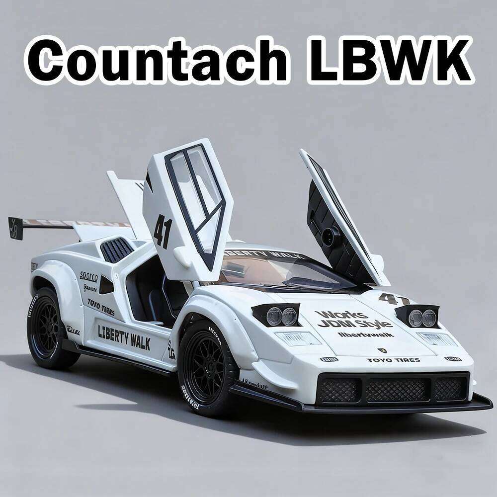 1:32 Lambor Countach LBWK SVJ63 Diecast Alloy Sports Car Model Toys Doors Opened Sound Light Pull Back Vehice Boy Christmas Gift Z260306