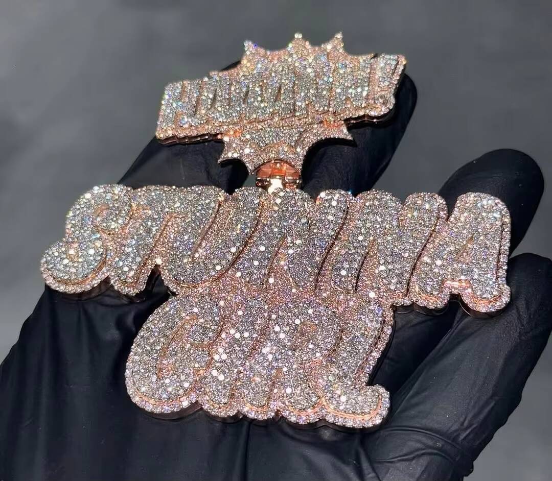 Custom 925 Silver 18K 14K Gold Plated Hip Hop Necklace Pass Diamond Test Iced VVS Moissanite Name Pendant Men GRA Certified