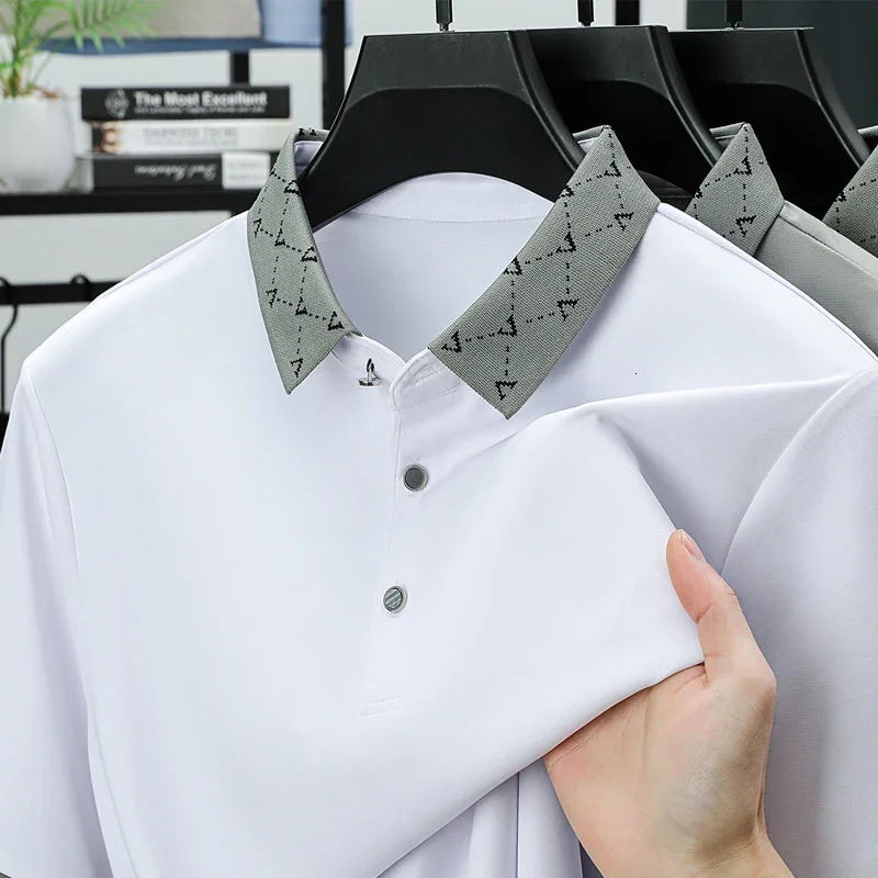 BROWON Summer Polo Shirt Men Short Sleeved Mulberry Silk Solid Color Button Social Dress Polo Tops Tees for Man 260305