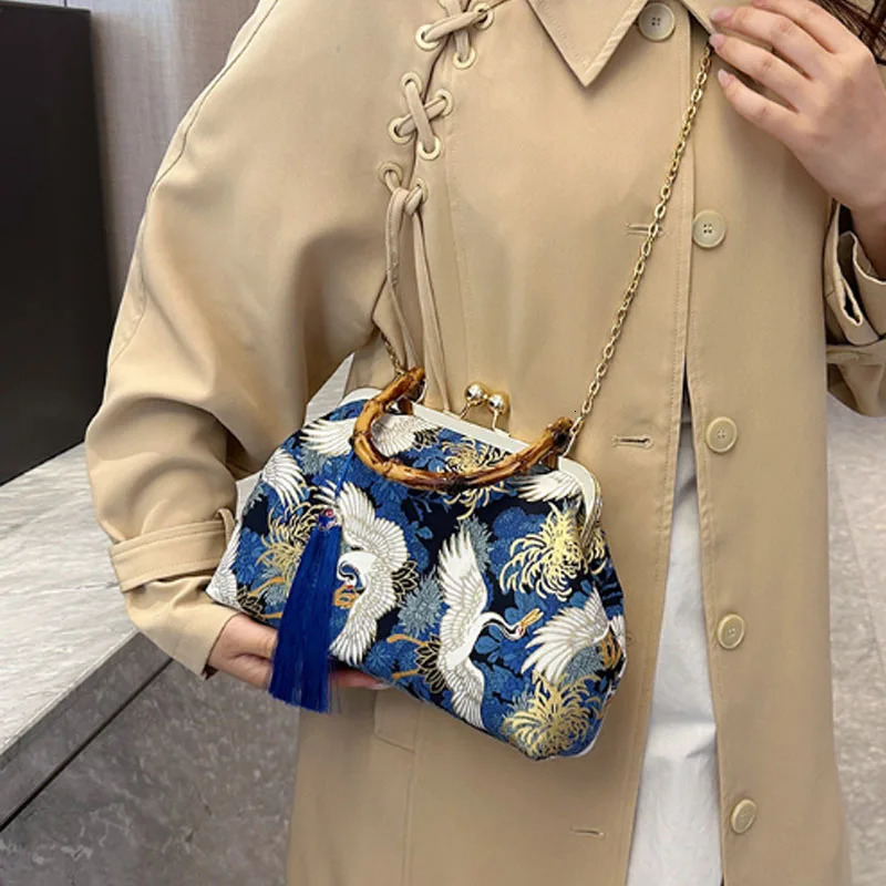 Fashion Chinese Cheongsam Red Women Handbag Casual Shoulder Bag Crossbody Evening Clutch Clips Female Phone Purse 260307