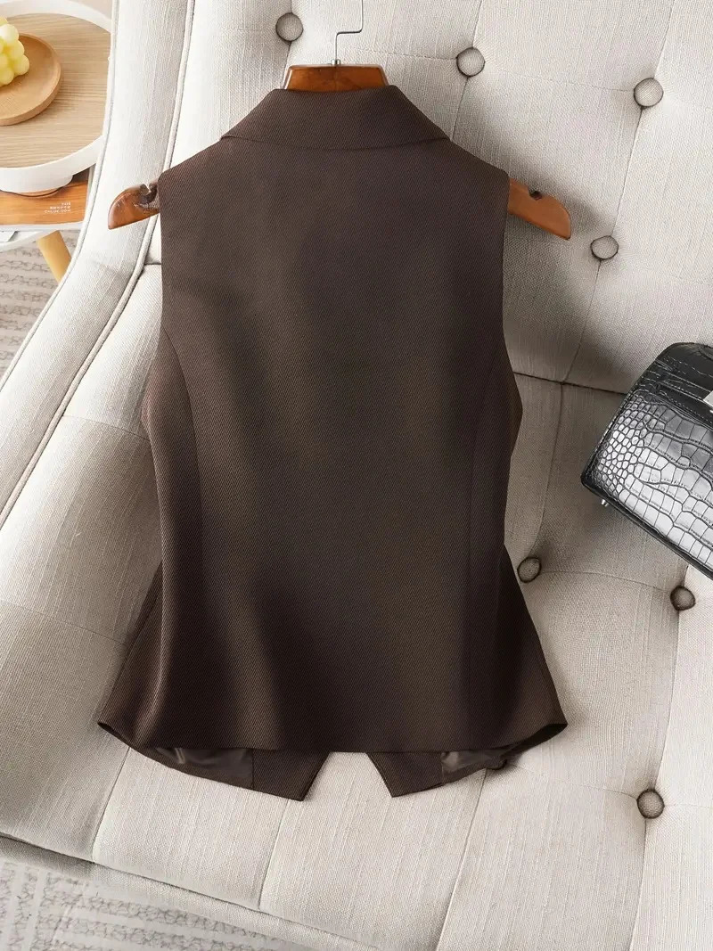 Vintage Womens Brown Custom Waistcoat Sleeveless Lapel Suit Vest Daily Commute Button Slim n Casual All Fold Wear 260306