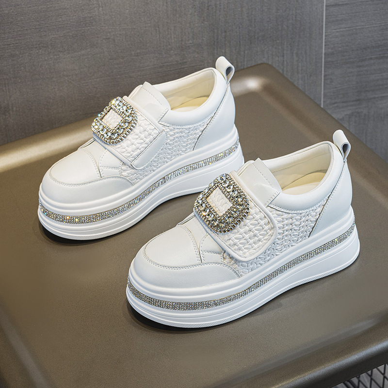 2026 Women's Rhinestone Buckle Platform Sneakers, Hidden Wedge Heel Casual Shoes Sizes 35-40