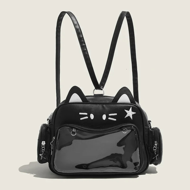 Womens Fashion Backpacks Y2K Korean Japan Kawaii Cat Ita Bag PU Cute Girls Transparent Pocket Aesthetic Shoulder Crossbody Bags 260303