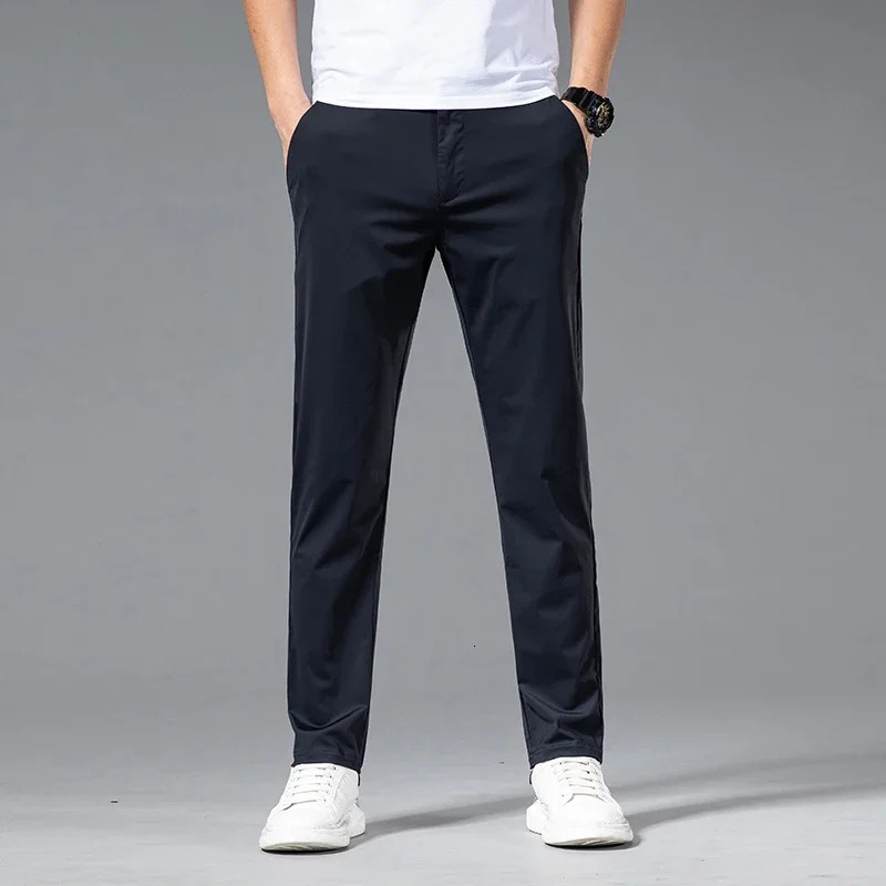 Spring Summer Ultra-thin Casual Pants Mens High Elastic Ice Silk Quick-dry Straight Draped Business Trousers Male Korean 260306