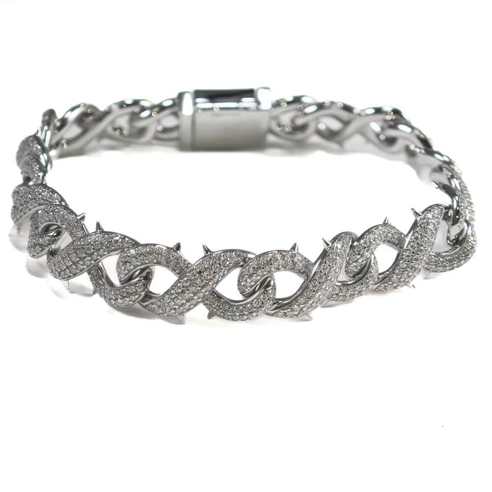 10mm Hip Hop Factory Direct Pass Diamond Tester Hip Hop 925 Silver Spiked Infinity Link Cuban Chain Bracelet Moissanite Necklace