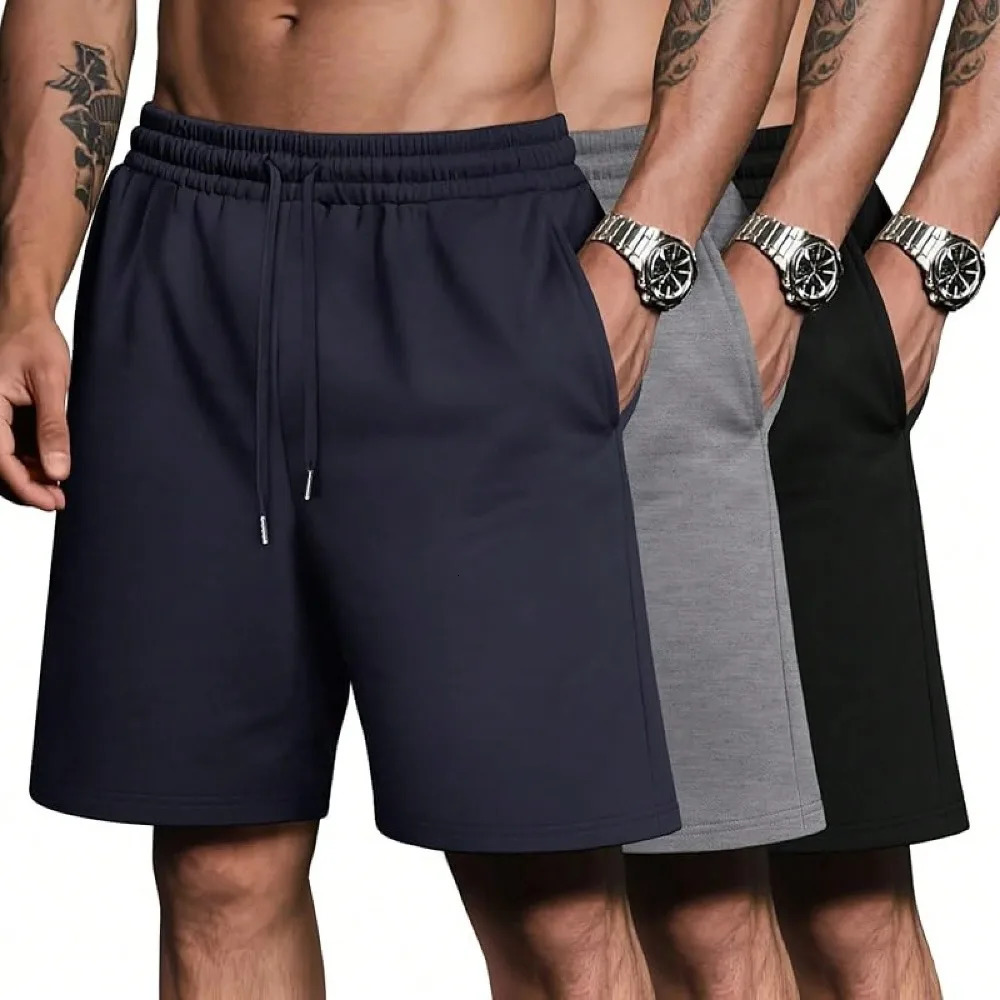 Mens Sports Shorts Cotton Casual High Waist with Pockets Drawstring KneeLength Quality 260306