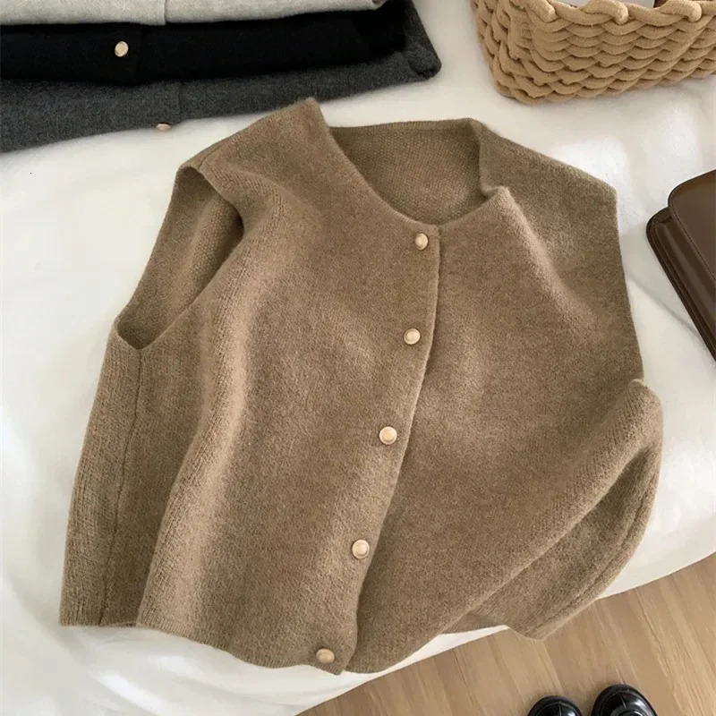 Fashion Soft Chic Preppy Style Wild Elegant Lady Waistcoat Knitted Vintage Women Autumn Winter Sweater Vests 260306