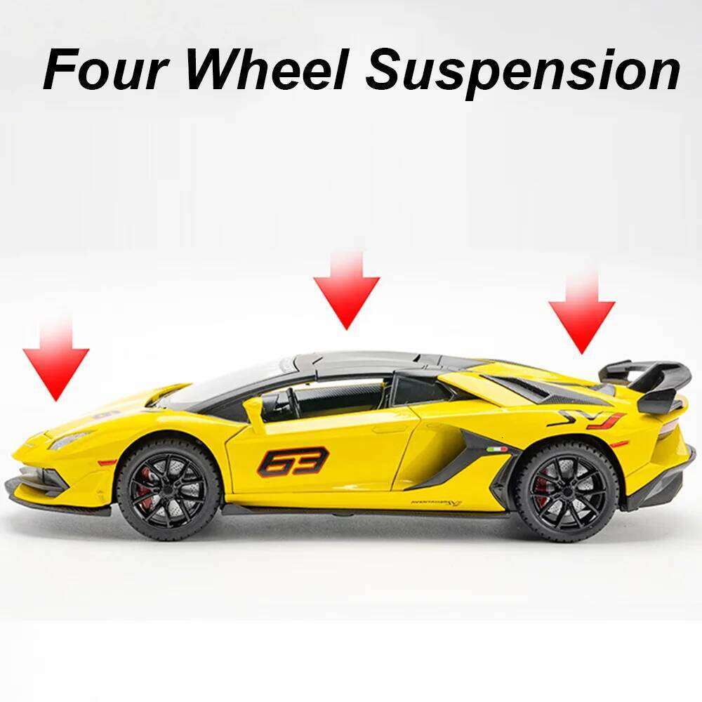 1:24 Alloy Sports Car Model Toys Lambor Aventador SVJ 63 Diecast Metal Models 4 Doors Opened Sound Light for Boys Holiday Gifts Z260307