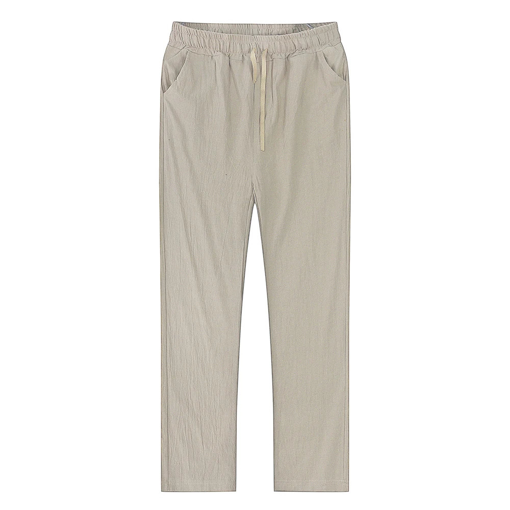 Mens Thin Style Cotton White Cargo Pants Male Spring Breathable Solid Color Linen Trousers Fitness Streetwear Pantalon Homme 260305