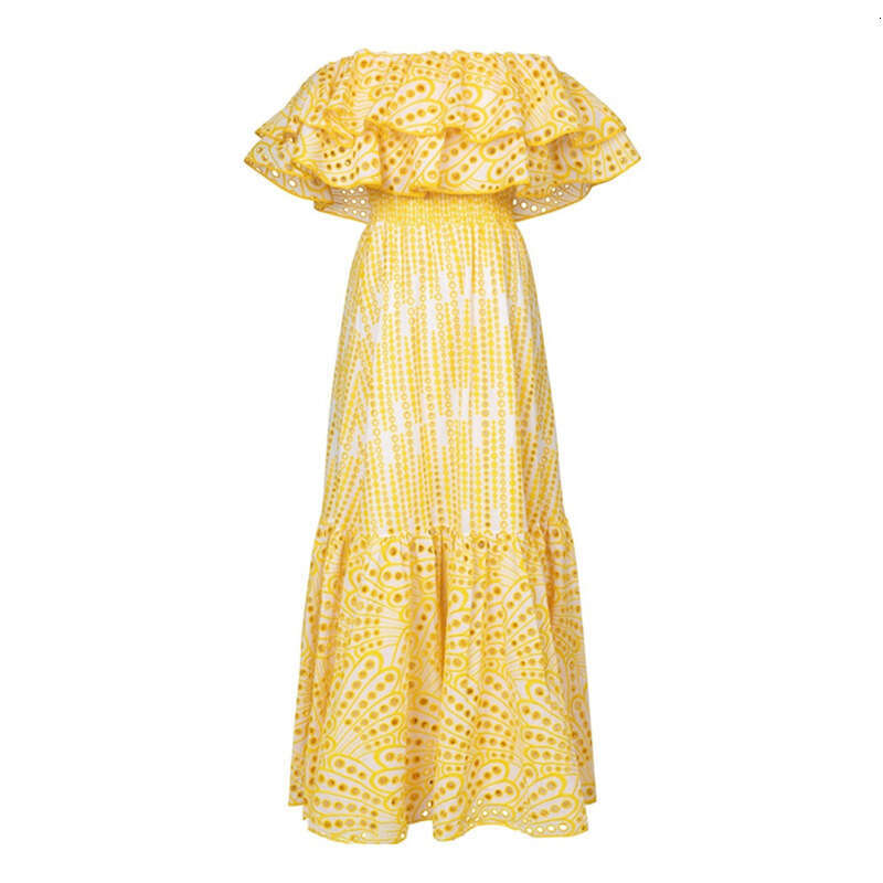 2026 summer niche fashion brand goddess off shoulder pleated embroidery hollowed out a3 large swing fairy vacation long skirt