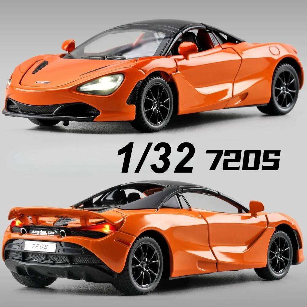 1: 32 Scale 720S Alloy Model Toys Diecast Car Doors Opened Sound Light Pull Back Miniature Vehices Desktop Collection Ornaments Z260306