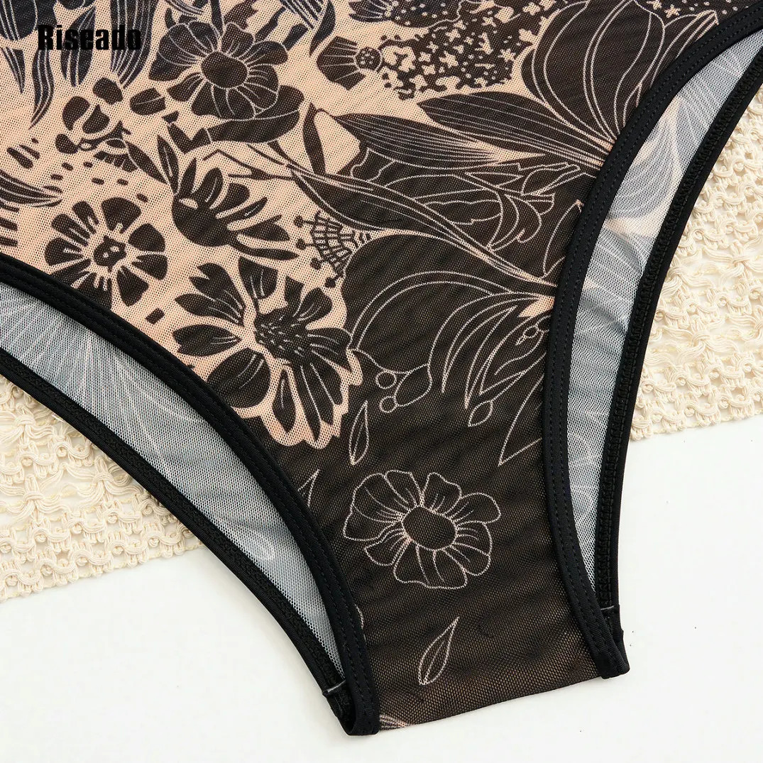 Trend Mesh Swimwear Womens Sheer Sexy High Waist Surfing One Piece Suit with Pants Skirt Swimdress Smart Woman 260306