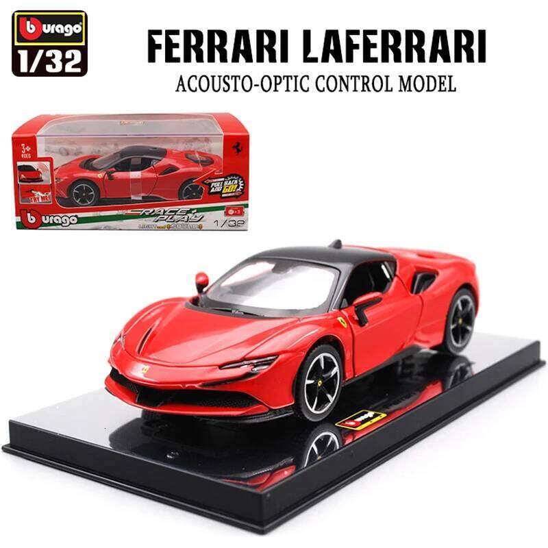 Bburago 1:32 Sound And Light Alloy Pull Back Car Model Ferrari SF90 Laferrari Luxury Vehicle Diecast Collection Gift Z260306