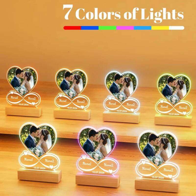 Creative Custom Acrylic Heart-shaped Photo Frame Desktop Small Table Lamp Personalized Valentine's Day Anniversary Couples Gift H260306