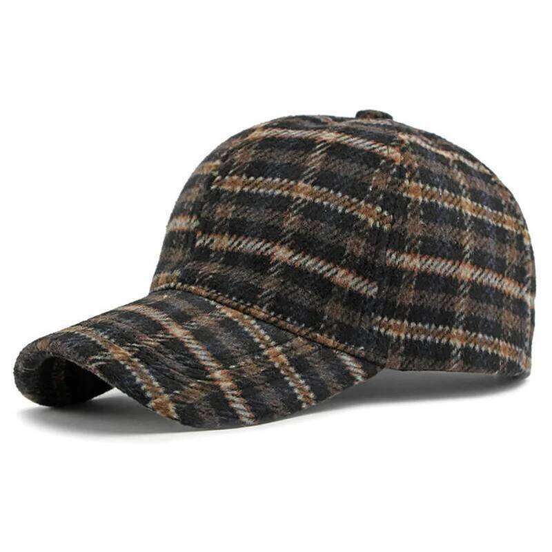 Elegant Plaid Fleece Baseball Cap Thick Warm Casual British Retro Style Two-Tone Design Perfect for Everyday & Holiday Outfits Y260304