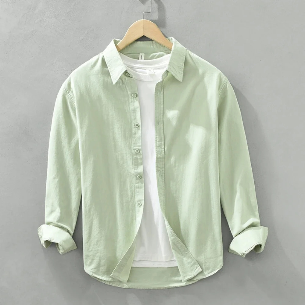 Mens long sleeve regular shirt Multi-color cotton plain shirt for Young men work tops Autumn mens clothing loose casual shirts 260304