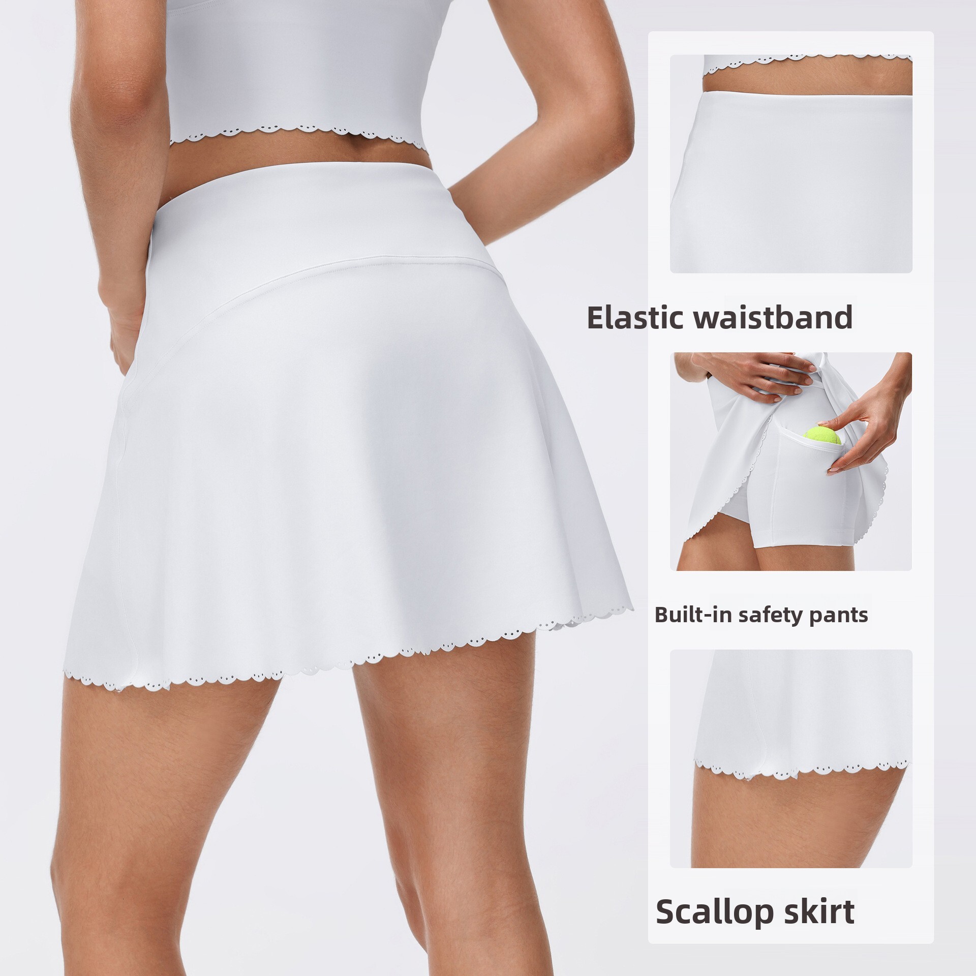 High-waisted anti-exposure yoga faux two-piece breathable tennis skirt, solid color versatile sports skirt for women